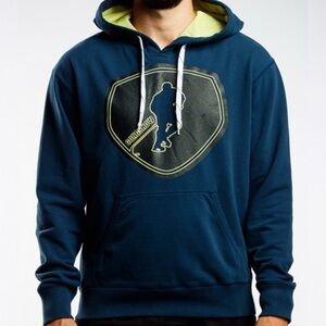 Gongshow Hoodie hockey lifestyle Blue and Yellow Hoodie skate Laces sz lg